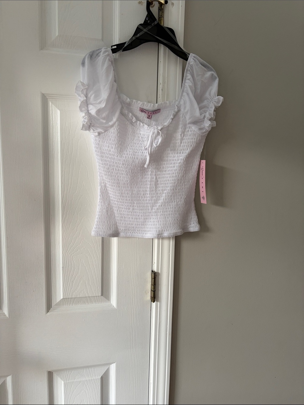 Crave Fame White Smocked Puff-Sleeve Crop Top